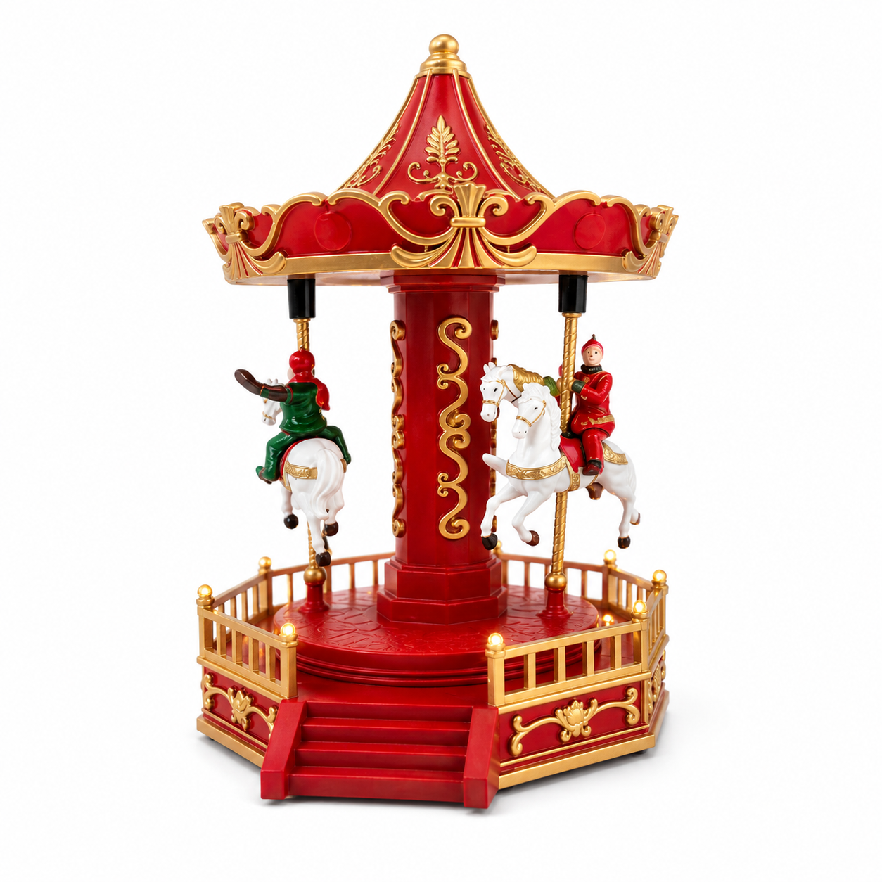  piccola giostra natalizia carosello con cavalli in movimento luci led e melodia decorazione di natale 19,5 cm - foto 1