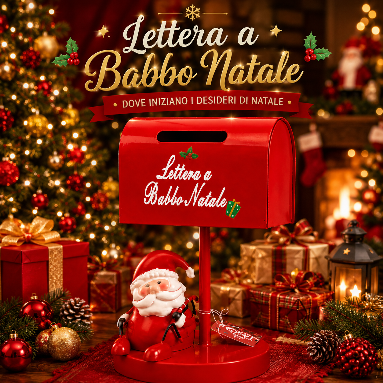  cassetta lettere di babbo natale con babbo natale decorativo – porta letterine natalizio rosso - foto 4