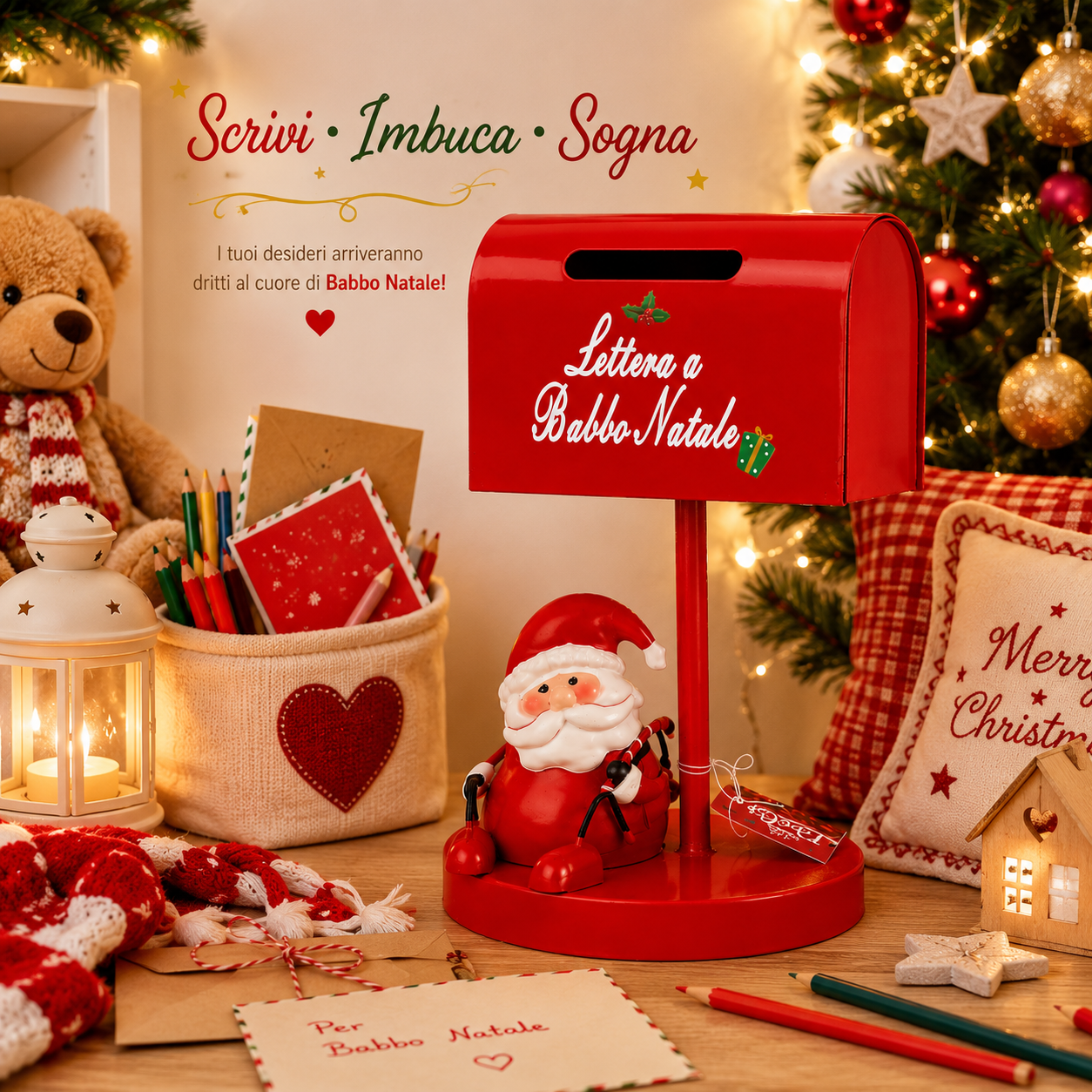  cassetta lettere di babbo natale con babbo natale decorativo – porta letterine natalizio rosso - foto 5