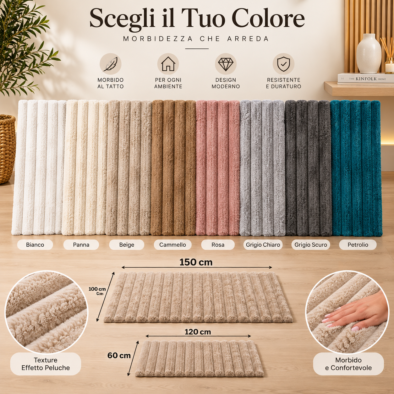 tappeto morbido effetto peluche a righe in rilievo 60x120 e 100x150 cm - foto 2 tappeto morbido effetto peluche a righe in rilievo 60x120 e 100x150 cm - foto 2