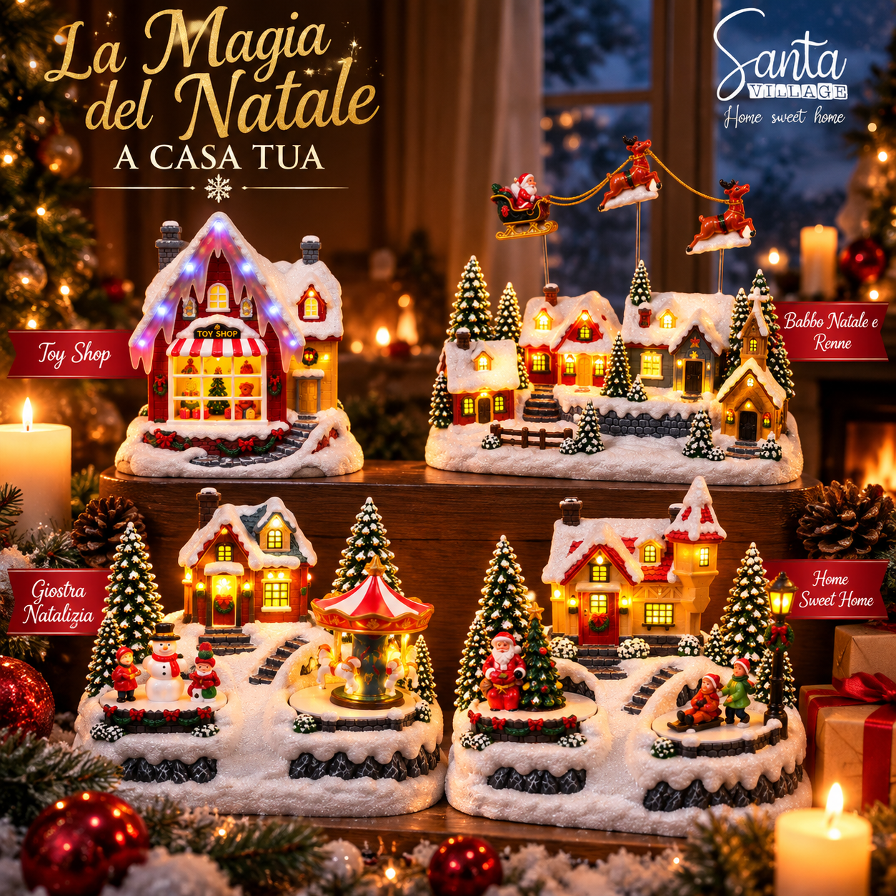  villaggio natalizio luminoso con luci led e movimento – santa village decorazione natalizia con doppia alimentazione - foto 3