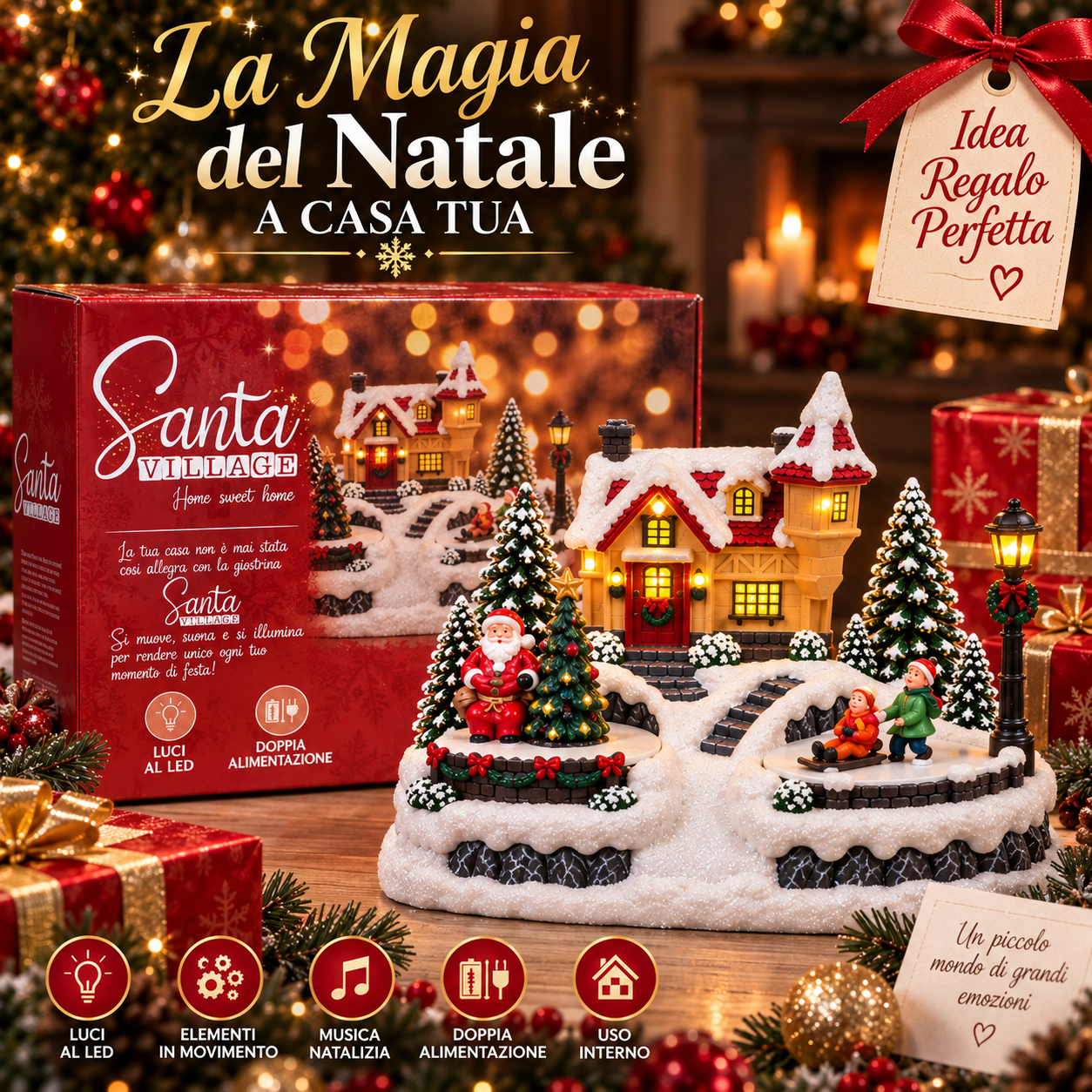  villaggio natalizio luminoso con luci led e movimento – santa village decorazione natalizia con doppia alimentazione - foto 5