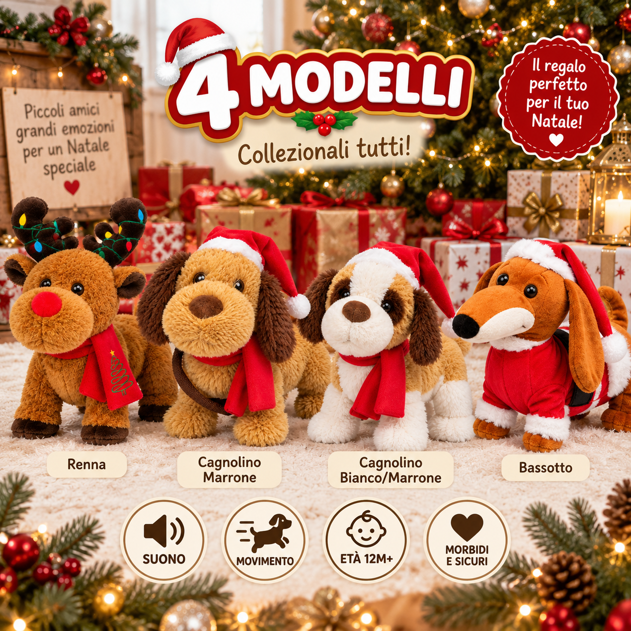 peluche natalizio interattivo con movimento e suono – cagnolino e renna – decorazione e idea regalo di natale - foto 2 peluche natalizio interattivo con movimento e suono – cagnolino e renna – decorazione e idea regalo di natale - foto 2