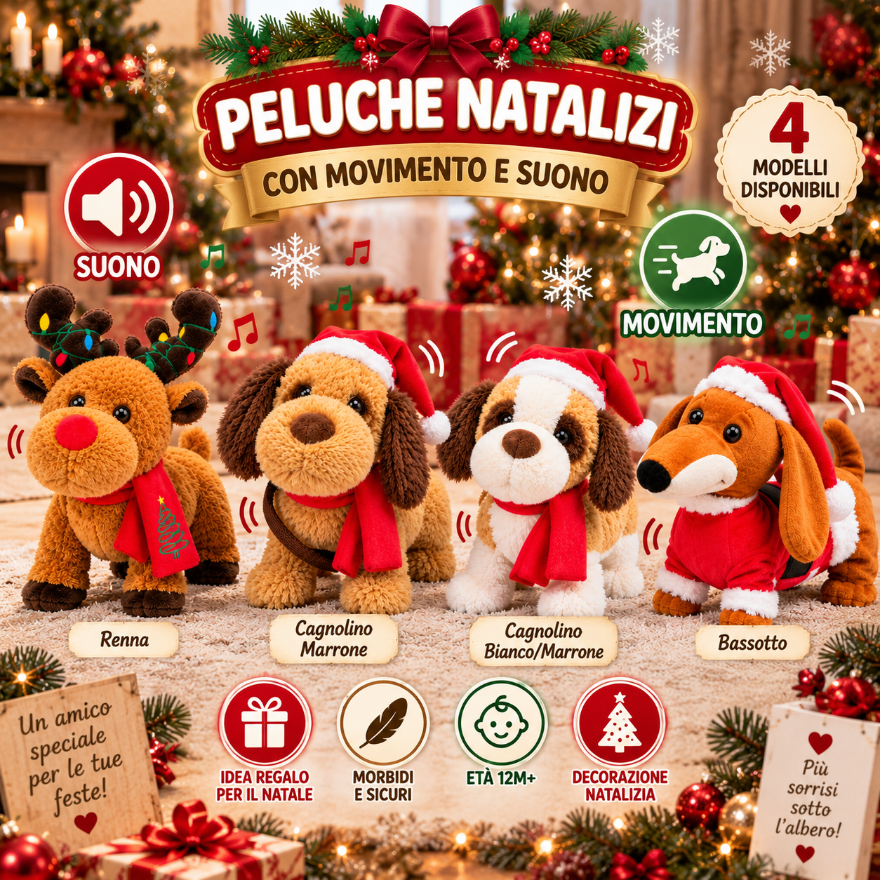 peluche natalizio interattivo con movimento e suono – cagnolino e renna – decorazione e idea regalo di natale - foto 5 peluche natalizio interattivo con movimento e suono – cagnolino e renna – decorazione e idea regalo di natale - foto 5