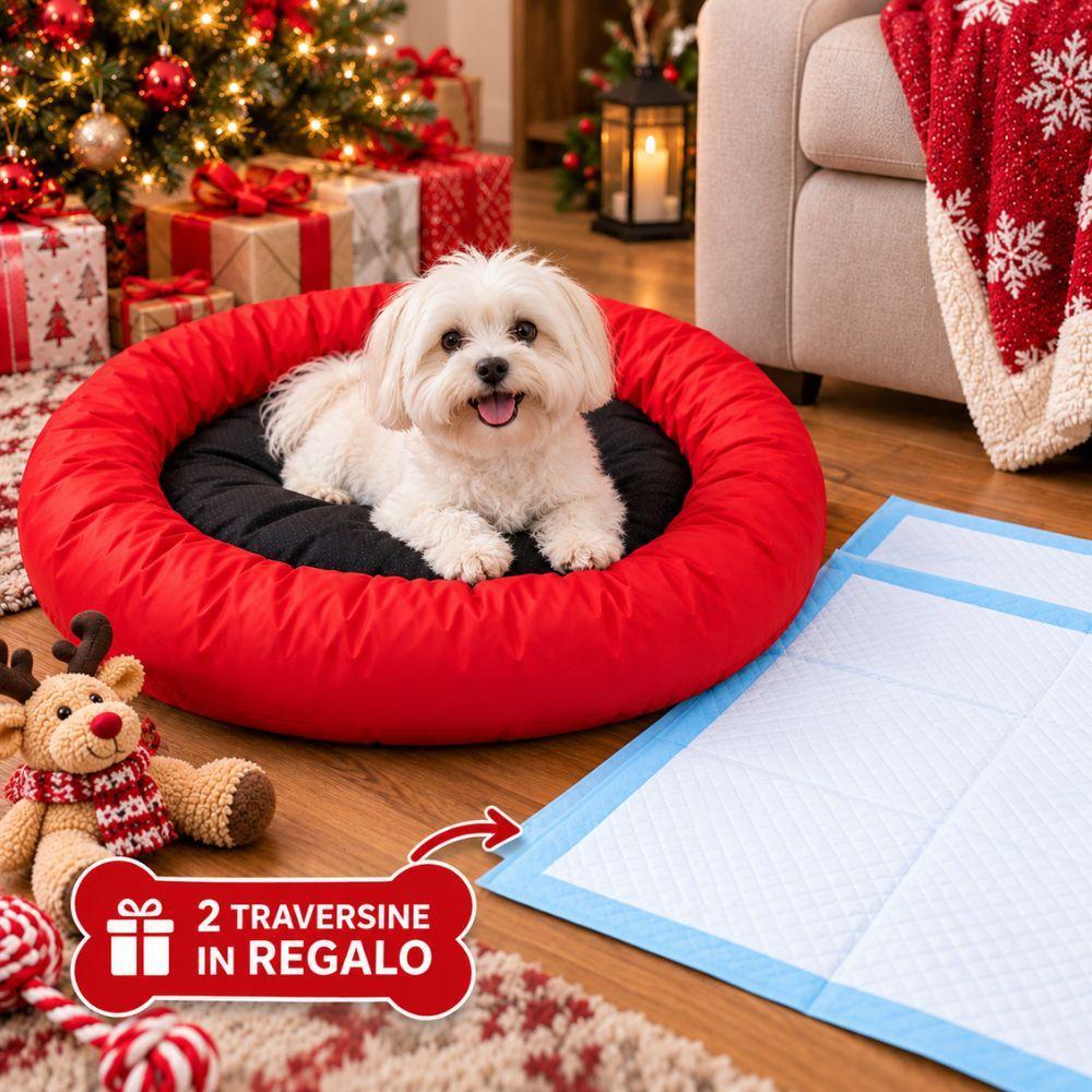 cuccia per animali 45x60 cm con 2 traversine in regalo - foto 2 Cuccia rossa con cane bianco, decorazioni natalizie e regali