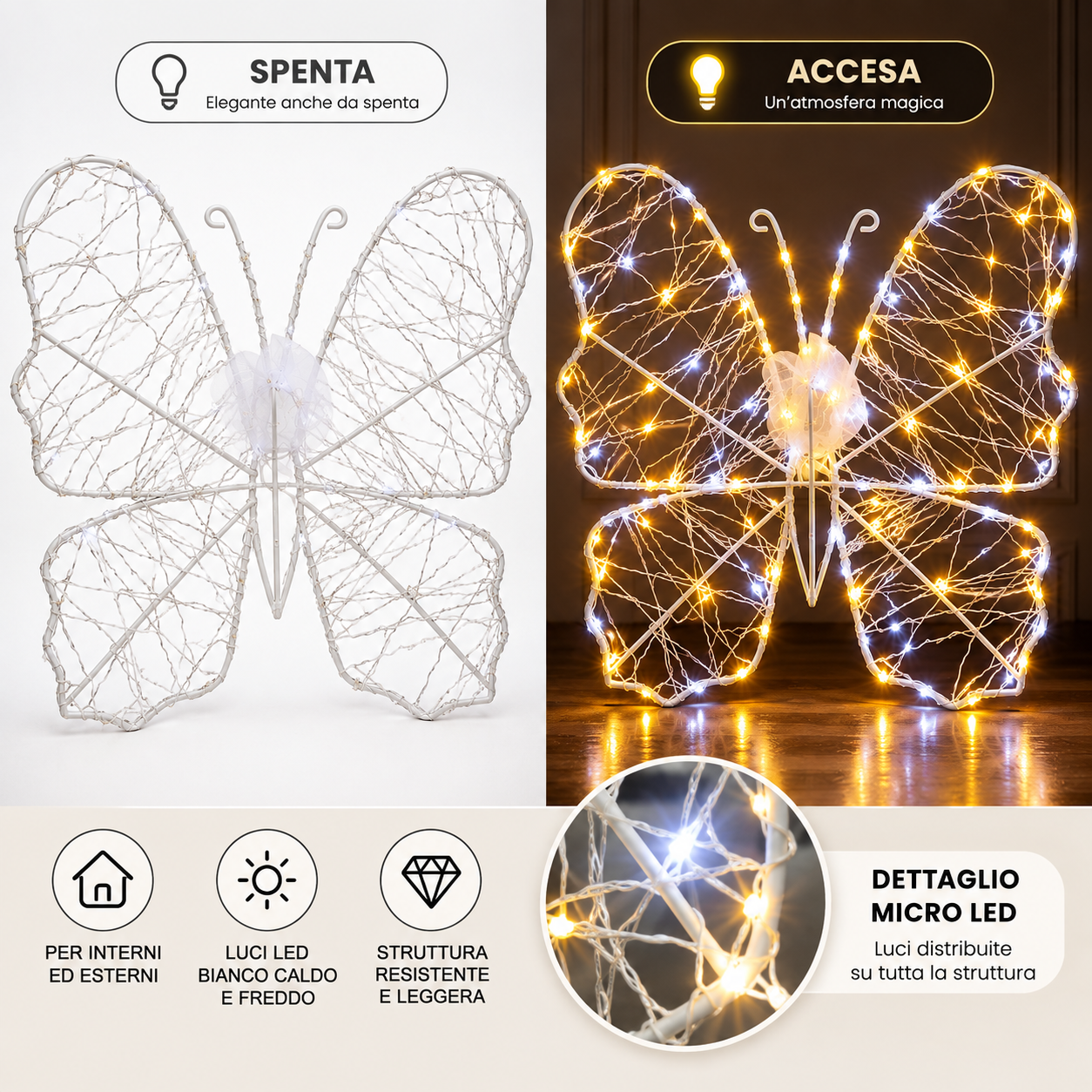  farfalla luminosa led 3d decorativa con micro luci bianco caldo e freddo  decorazione interno ed esterno - foto 4