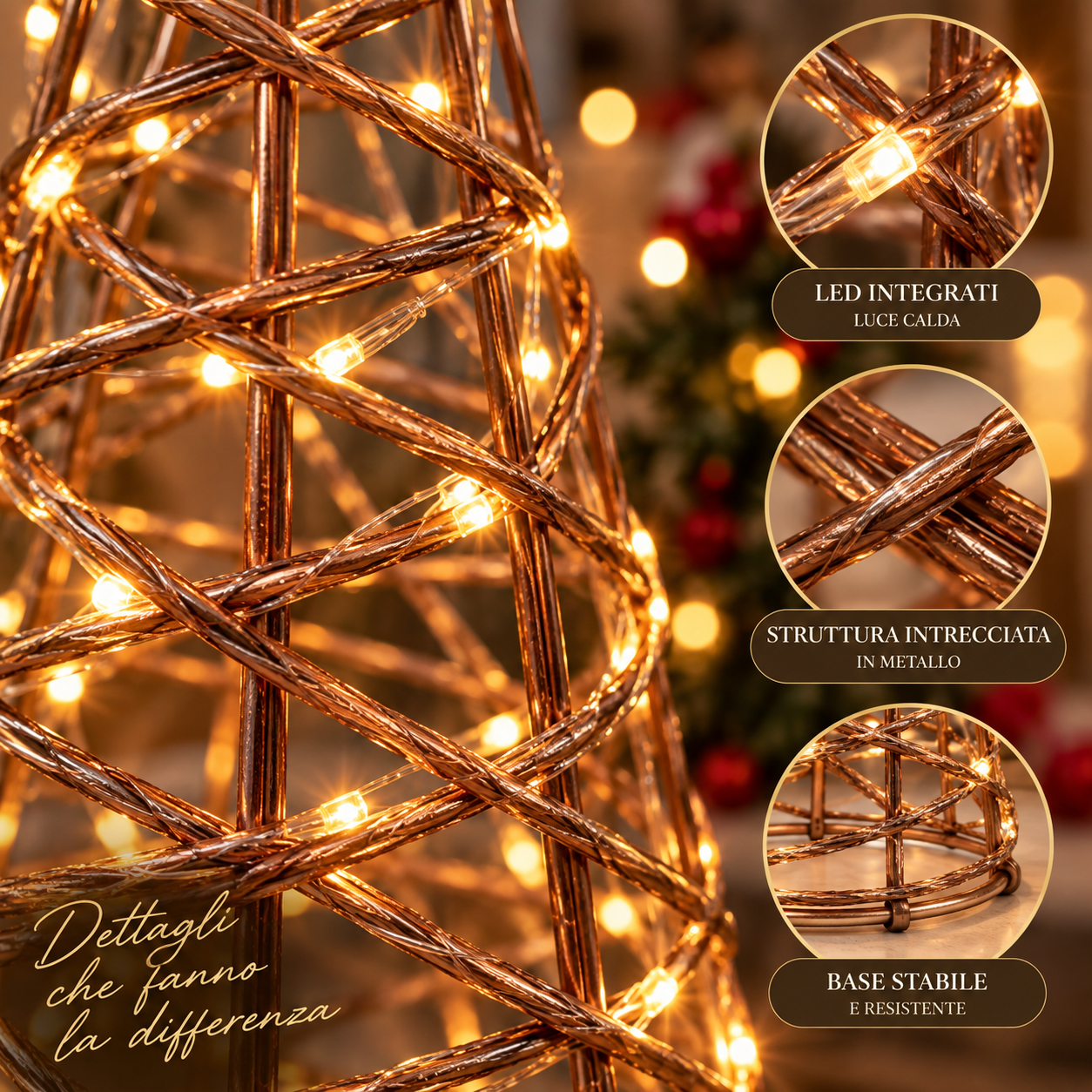 albero di natale decorativo a cono con luci led struttura intrecciata in metallo decorazione natalizia luminosa - foto 4 albero di natale decorativo a cono con luci led struttura intrecciata in metallo decorazione natalizia luminosa - foto 4