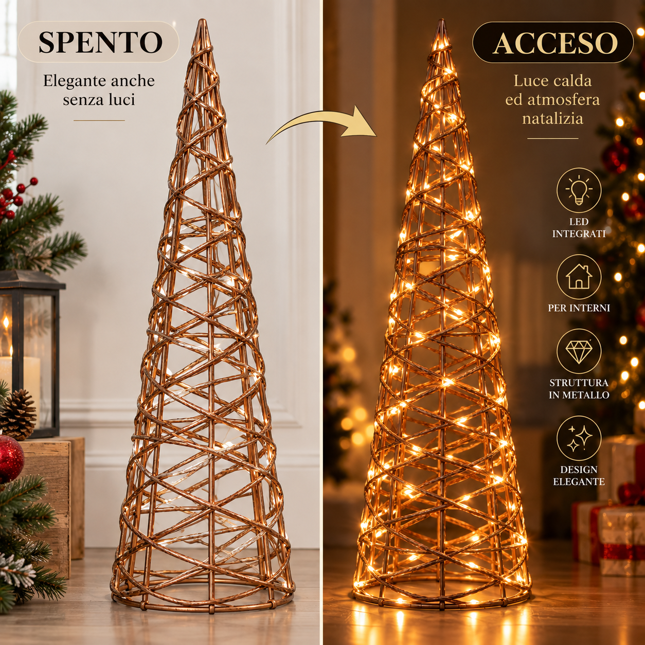 albero di natale decorativo a cono con luci led struttura intrecciata in metallo decorazione natalizia luminosa - foto 5 albero di natale decorativo a cono con luci led struttura intrecciata in metallo decorazione natalizia luminosa - foto 5