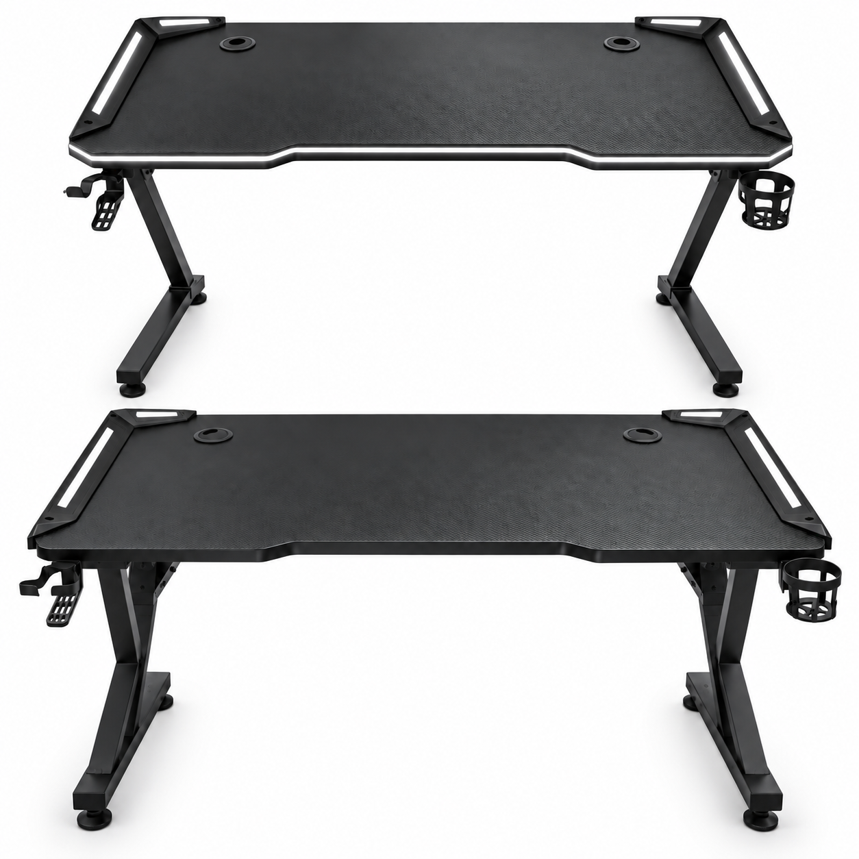  scrivania gaming rgb con luci led  piano effetto carbonio, portabicchiere e supporto cuffie - foto 1